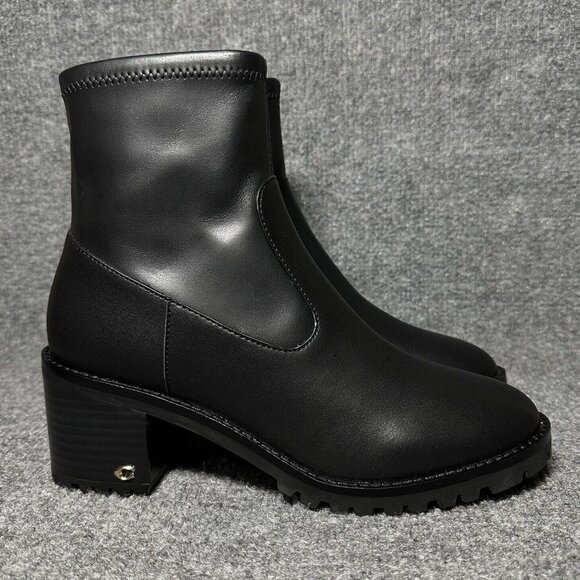 Coach Women’s Joy Lug-Sole Booties Size 6.5 Black Leather Side Zip - Picture 1 of 9